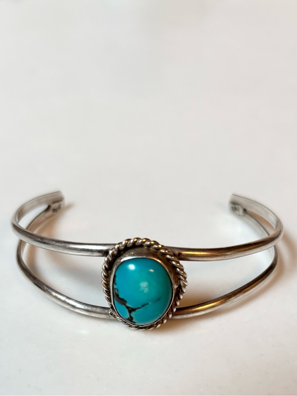 Vintage Southwestern Genuine Turquoise Sterling Silver Cuff Bracelet